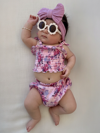 Muslin Smocked Ruffle Top & Bloomer, Violet Rose