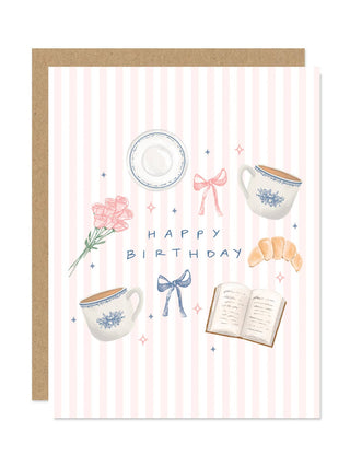Whimsical Reading Coffee Happy Birthday Card (Rooted)