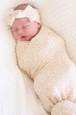 Lovely Leopard Bamboo Waffle Knit Large Bow Headwrap