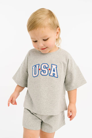 Gray USA Embroidered Slouchy Set