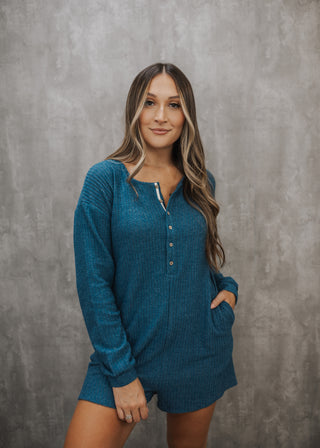 Monroe Waffle Romper- Teal