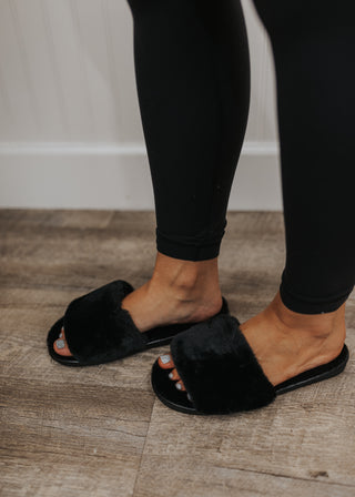 Comfy Furry Slippers - Black